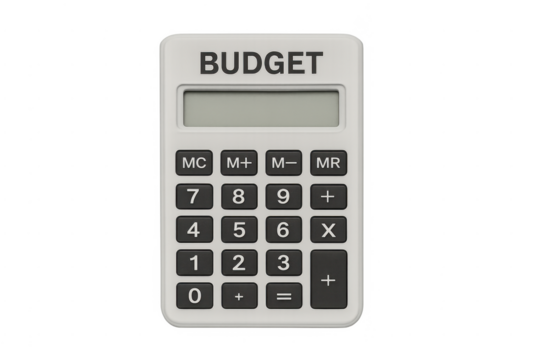 Calculator with budget text on screen showing financial planning