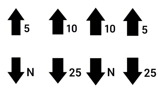 Up and Down Arrows with Numbers and N Symbols.