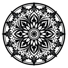 Intricate symmetrical black and white floral pattern creates a captivating decorative circle design indeed