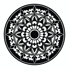 Intricate symmetrical floral mandala showcases elaborate monochrome botanical patterns in a captivating circular form