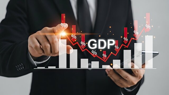 Global gdp decline and economic recession represented by a downward trend graph.