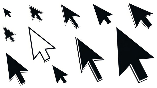 Collection of Computer Mouse Pointer Icons in Various Sizes and Styles.