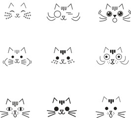 Abstract mini cat face icon set.
