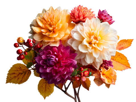 Autumn bouquet with dahlias and berries