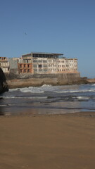 Coastal View of Essaouira, Morocco,  with Historical Fortress on the Beach