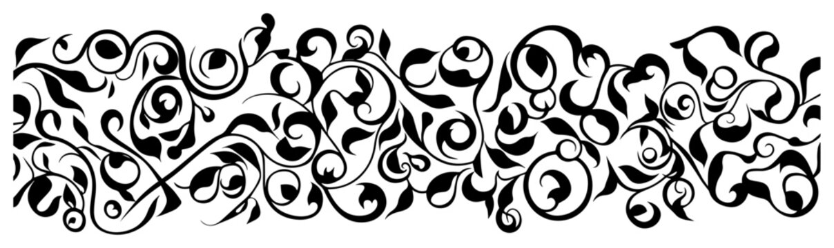Elegant Swirly Flourish Divider Pattern &ndash; Decorative Monochrome Line Art Vector Ornamental Border Illustration