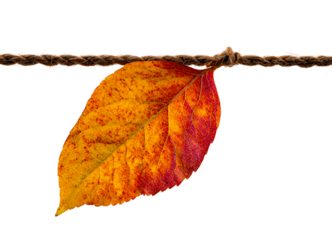 Single Autumn Leaf Tied to Twine String Isolated