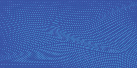 Naklejka premium Blue wave dotted pattern. Futuristic twisted grunge background, dot, circles. Vector modern optical pop art texture for posters, business cards, cover, labels, ads, social media