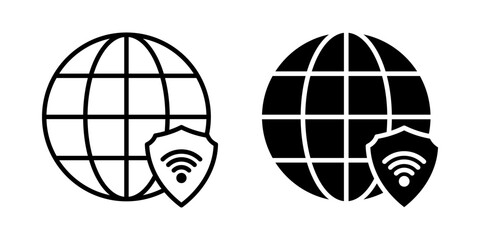 VPN Shield icon set. Simple Line Art Global Network Security Icon Design Element. vector illustration on white background.