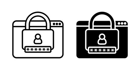 Password Manager icon set. A minimalist flat style illustration of a web page icon with a padlock indicating password protection. vector illustration on white background.