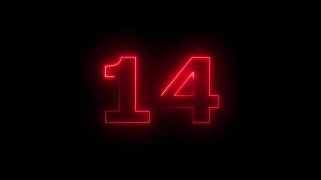 neon text 14 number countdown icon background 4k animation. neon glowing text 1 number countdown icon on black background, .Neon number 1 with alpha channel, neon numbers, 