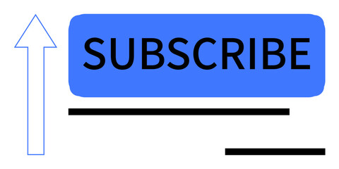Blue subscribe button with bold text, upward arrow symbolizing growth, and minimalist lines for emphasis. Ideal for user engagement, growth, social media, marketing, email campaigns, audience
