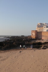 Coastal View of Essaouira, Morocco,  with Historical Fortress on the Beach