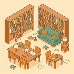 Cozy Library Room – illustration vector
