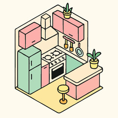 Compact Kitchen Design – illustration vector