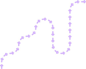 Arrow sequence bends into squared wave motion forming a continuous flowing neon route with rhythmic directional contour.