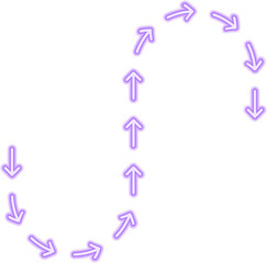 Maze-like arrow sequence adopts irregular turns blended with squared wave motion forming a dynamic neon contour.