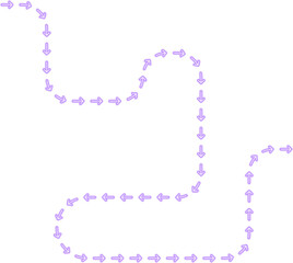 Irregular arrow direction flows through squared path segments creating an angular neon route contour.