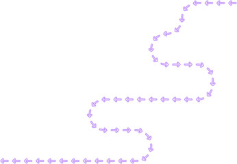 Elongated arrow structure follows a labyrinth path pattern combined with zigzag shifts forming an extended neon contour.