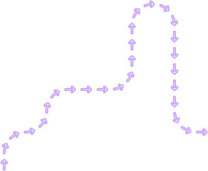 Arrow path shifts through irregular bends connected by squared wave transitions forming a layered neon contour.