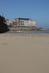 Coastal View of Essaouira, Morocco,  with Historical Fortress on the Beach