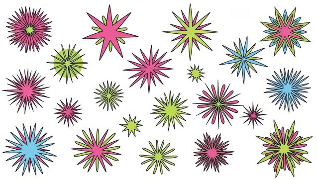 A Collection of Colorful Starburst and Sparkle Graphics.