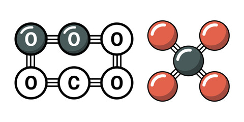 Illustration of two molecules with carbon and oxygen atoms connected by bonds shown