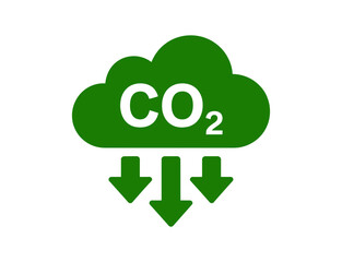 Green cloud with co subscript two and three downward pointing arrows below it shown