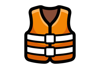 Illustration of an orange life vest with white straps and a brown neck lining design