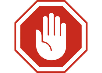 Illustration of a red octagonal stop sign with a white hand in the center of the sign