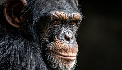 Chimpanzee portrait with side profile, and looking.