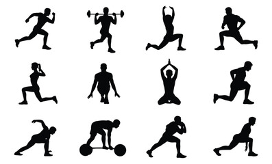 Dynamic fitness exercise silhouettes for active healthy living Vector