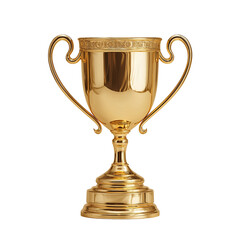 Shiny golden trophy glistening under soft light, symbolizing victory and achievement with intricate details and a polished finish on transparent background