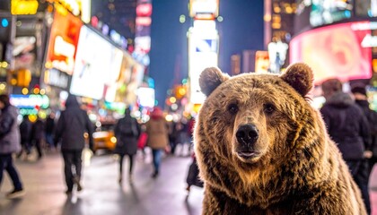Bear in Times Square with New York City.