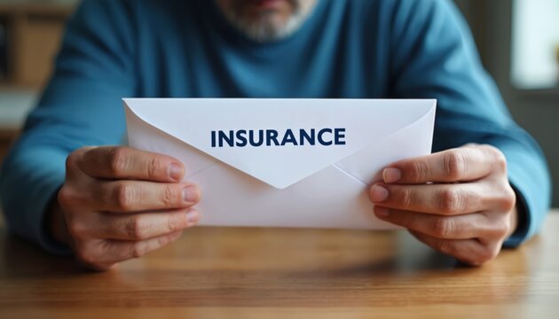 A man holds insurance letter. He reads policy. Concept of financial worry is present. The illustration represents business paperwork or a decision. It showcases anxiety and stress.