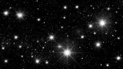 Obraz premium Black and white photo of a starry sky with many stars. The stars are scattered throughout the sky