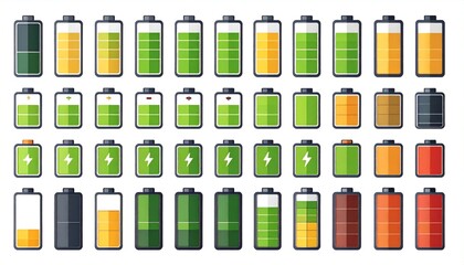 Battery charge level icons set.