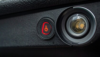 Car ignition with start stop button detail.
