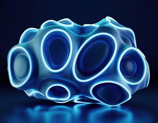 Glowing abstract organic shape with neon blue lighting accents