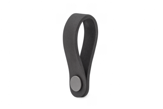 Dark gray leather strap with metal button fastener