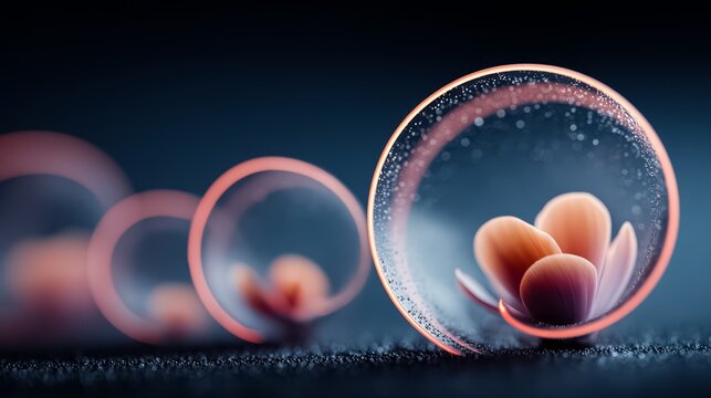 Series of flowers are shown in a circular frame, with each flower appearing to be a different color