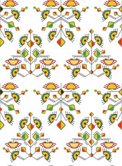 Human-made vector seamless decorative ethnic wallpaper in Slavic style. Non-AI, great for cards, fabric, textile, packaging, paper, background, decor. Traditional folk Eastern and Oriental motifs.