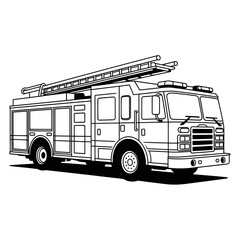 Fire truck illustration vector style coloring page 