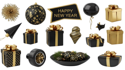 set of christmas icons isolated on transparent background 