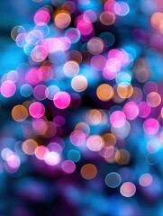 Fototapeta premium Dreamy Blurred Xmas Lights: Abstract Holiday Background in Soft Blue and Pink Hues