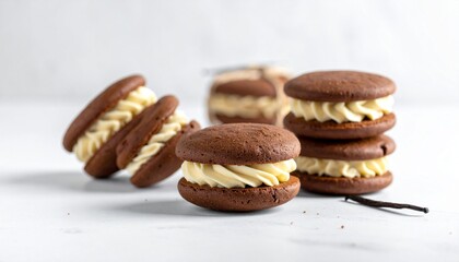 Chocolate whoopie pies with creamy filling.