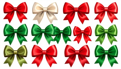 Colorful festive satin bows set.
