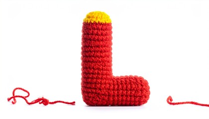Crochet Red Letter L with yellow top.