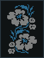 Repeated beaded floral ornament in traditional Poltava region ukrainian pattern on black background