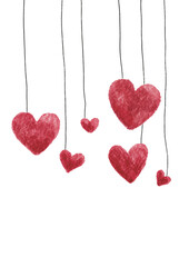 Romantic Hanging Hearts Illustration for Valentine’s Day, Isolated on transparent background 